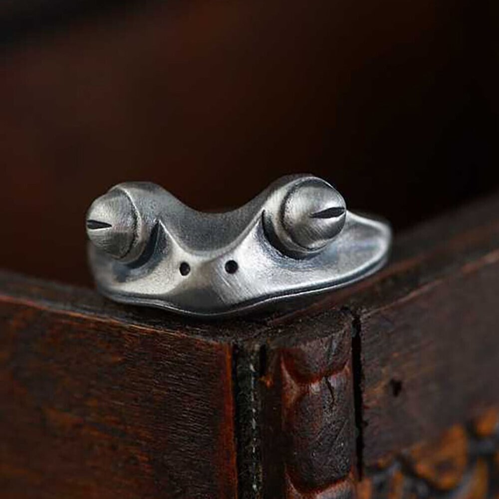 925 Sterling Silver Rustic Fashion Adjustable Frog Ring